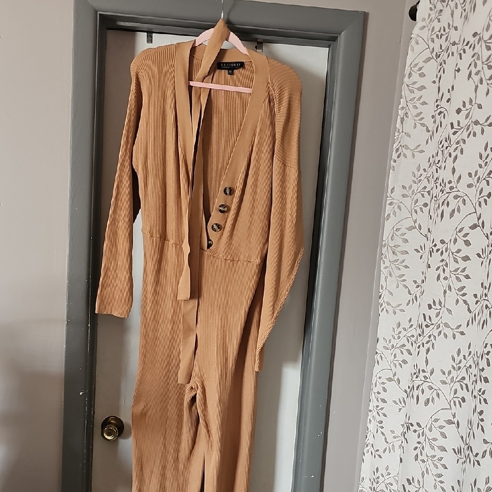Eloquii Tan Jumpsuit with Button Detail